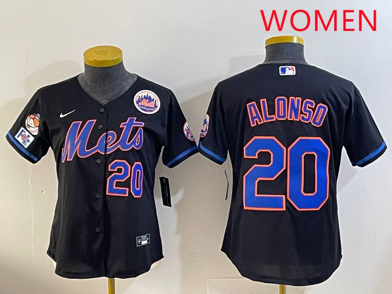 Women 2025 New York Mets 20 Alonso Black Game Nike MLB Jersey style 13